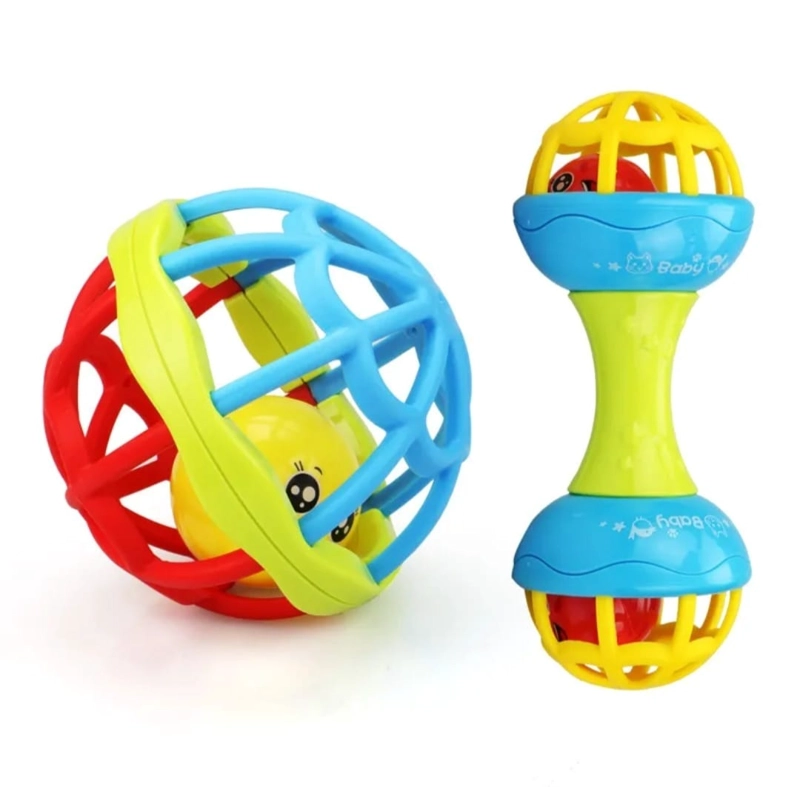 SET 5 PZS PELOTA - SONAJERO - MORDEDOR SENSORIAL BEBE - 5