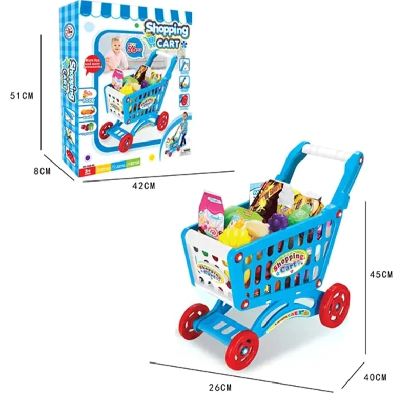 JUEGO CARRITO SUPERMERCADO PARA NIÑOS ACCESORIOS JUGUETES AZUL - 2