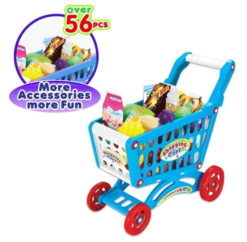 JUEGO CARRITO SUPERMERCADO PARA NIÑOS ACCESORIOS JUGUETES AZUL - 3