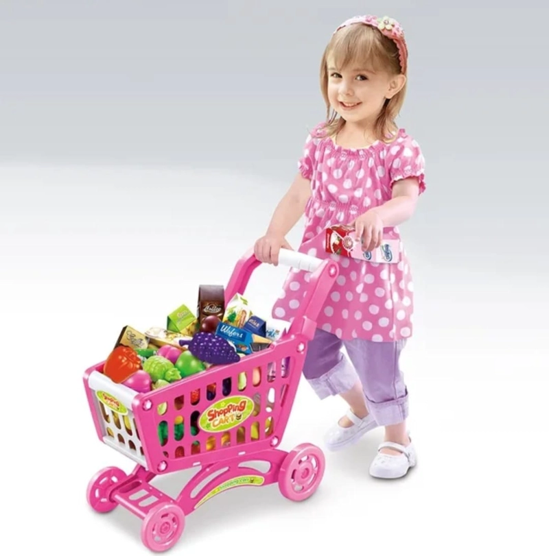 JUEGO CARRITO SUPERMERCADO PARA NIÑOS ACCESORIOS JUGUETES AZUL - 3