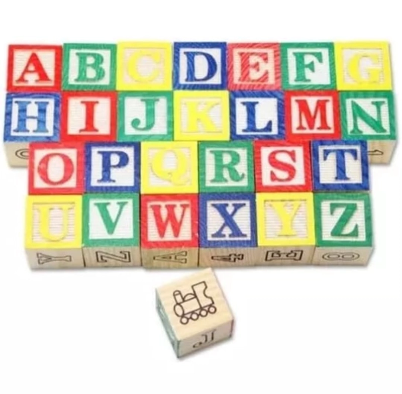 CUBO DE MADERA 48 PIEZAS JUGUETE DIDACTICO LETRAS Y NUMERO - 2