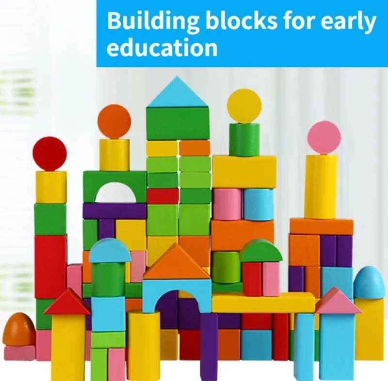 JUEGO DIDACTICO BLOQUES DE CONSTRUCCION MADERA NIÑOS - 2