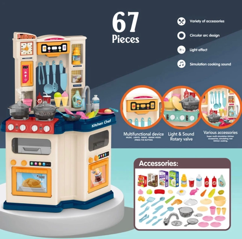 COCINA DE JUGUETE CON LUZ- SONIDO- UTENSILIOS NIÑOS 67 PZS - 3