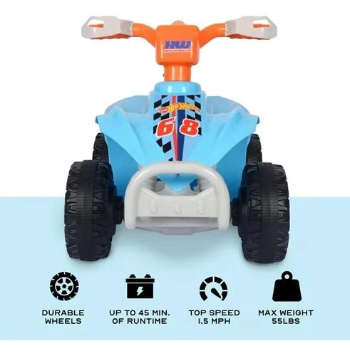 CUATRIMOTO A BATERIA-RECARGABLE AZUL HOT WHEELS NIÑOS - 3