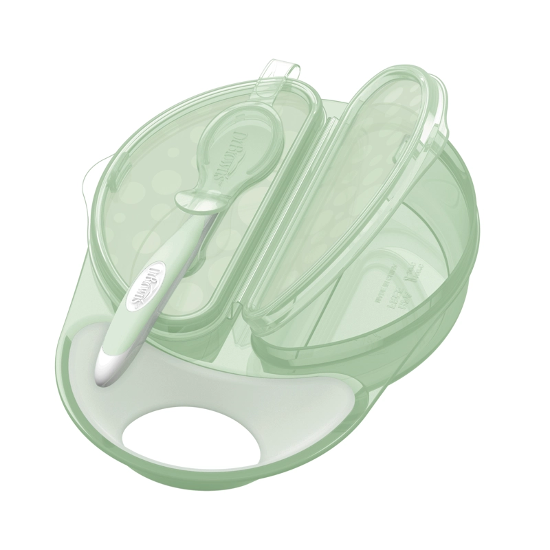 PLATO Y CUCHARA PARA VIAJE 4M+ DR. BROWNS VERDE - 1