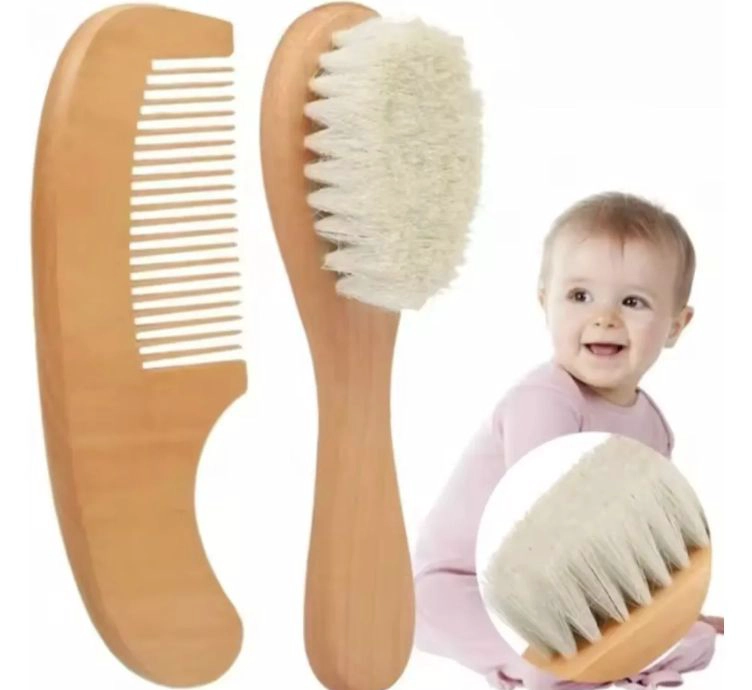 CEPILLO Y PEINE MADERA CERDAS SUAVES PARA BEBE S - 1