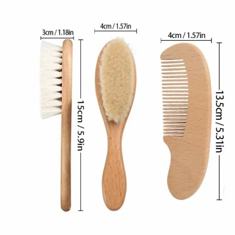 CEPILLO Y PEINE MADERA CERDAS SUAVES PARA BEBE S - 3