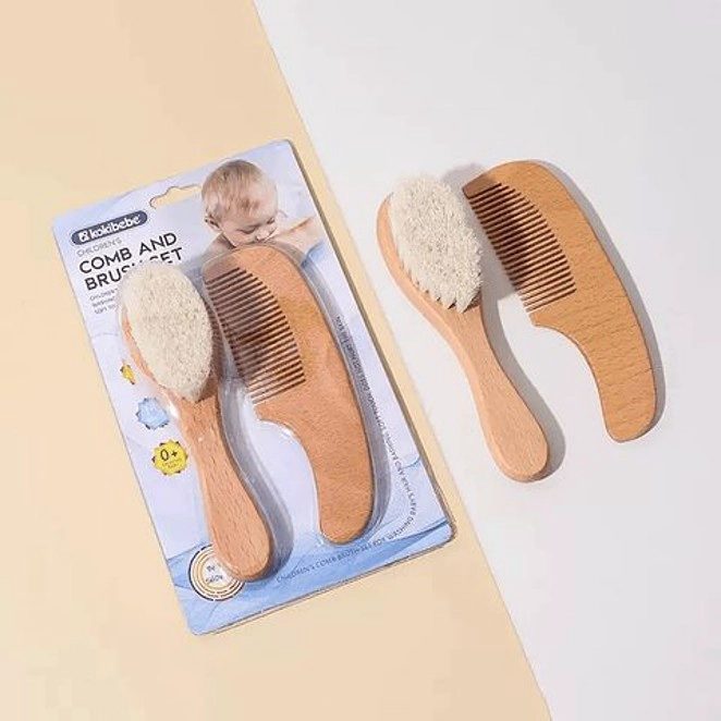 CEPILLO Y PEINE MADERA CERDAS SUAVES PARA BEBE S - 4