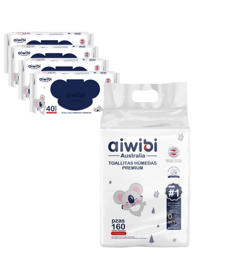PACK TOALLAS HUMEDAS PREMIUM AIWIBI 99,91%AGUA 4X40UND - 2