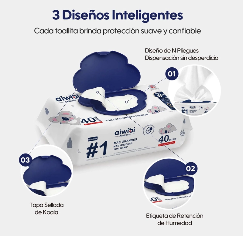 PACK TOALLAS HUMEDAS PREMIUM AIWIBI 99,91%AGUA 4X40UND - 5