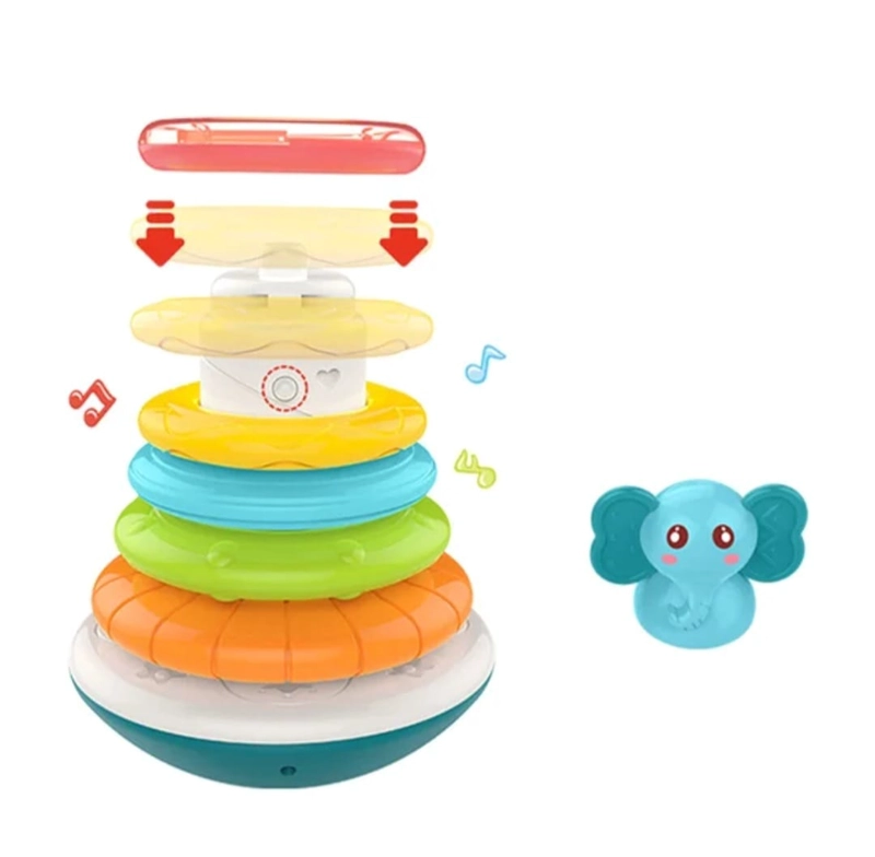 TORRE DE AROS ARGOLLAS APILABLES CON SONIDO SENSORIAL BEBE - 4
