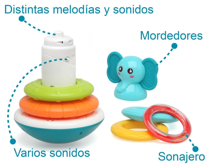 TORRE DE AROS ARGOLLAS APILABLES CON SONIDO SENSORIAL BEBE - 6