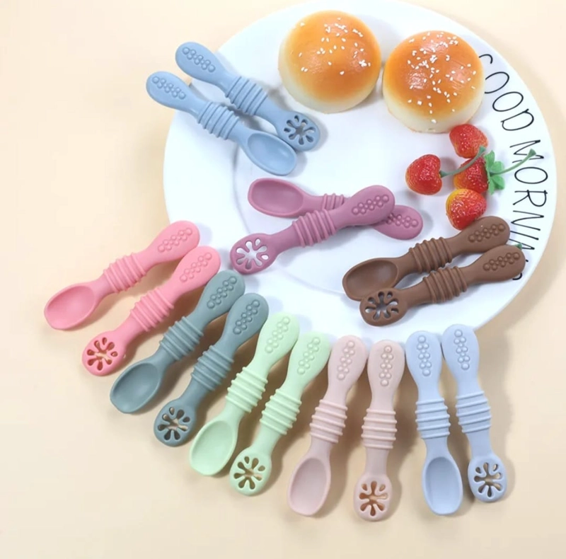 SET DE CUCHARAS SILICONA APRENDIZAJE BEBE  PRE-CUCHARAS VERDE CLARO - 2