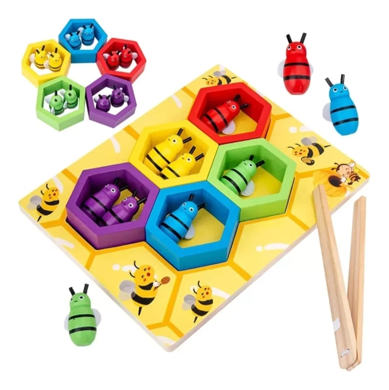 JUEGO DIDACTICO ABEJAS MADERA MOTRICIDAD NIÑOS MONTESSORI - 1