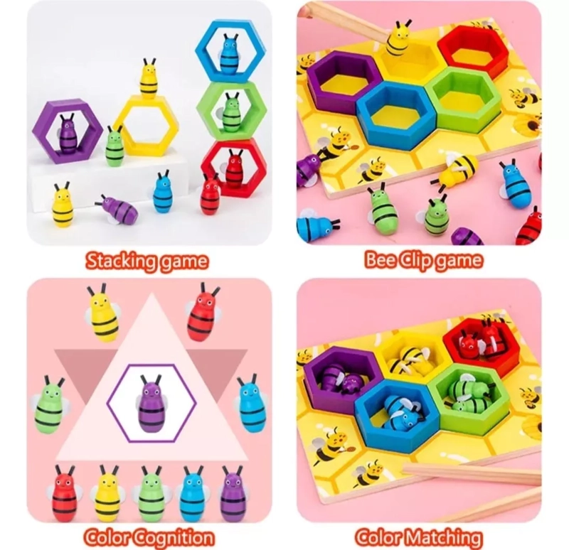 JUEGO DIDACTICO ABEJAS MADERA MOTRICIDAD NIÑOS MONTESSORI - 4