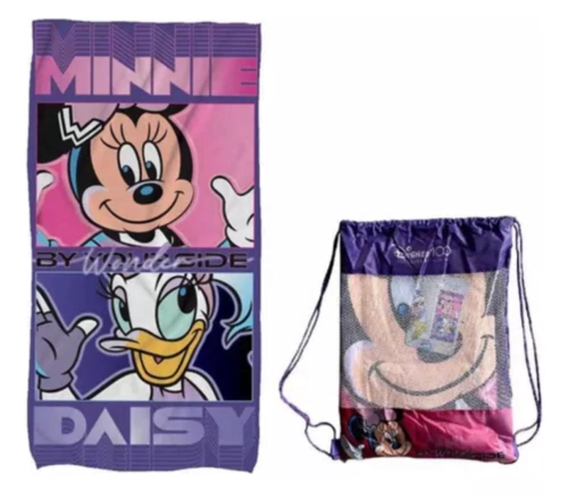 TOALLA PLAYERA INFANTIL MINNIE CON BOLSA ALGODON PLAYA - 1