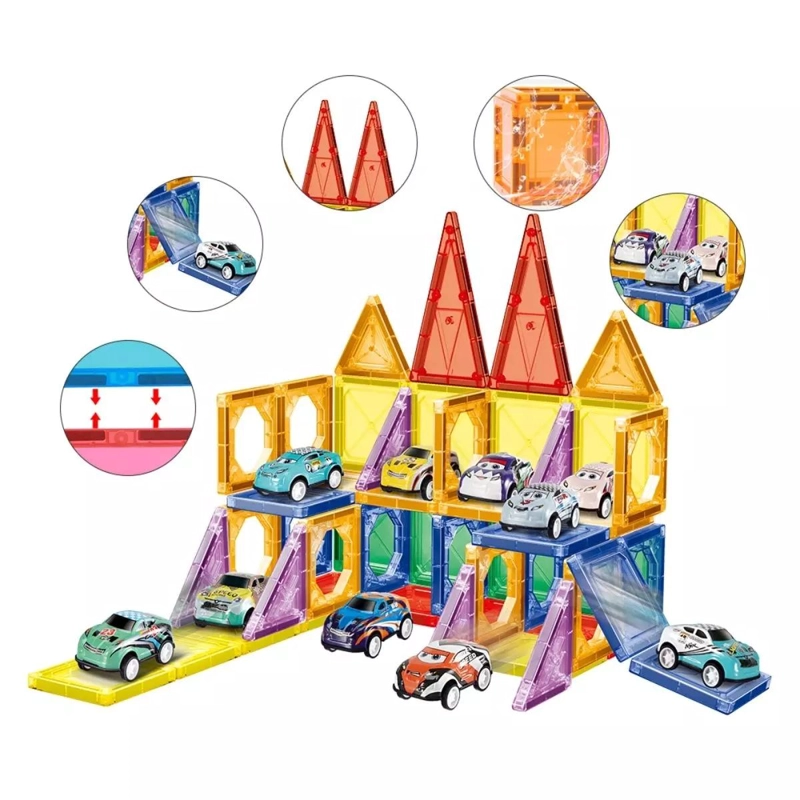JUEGO DE BLOQUES MAGNETICOS CON AUTOS 68 PIEZAS - 1