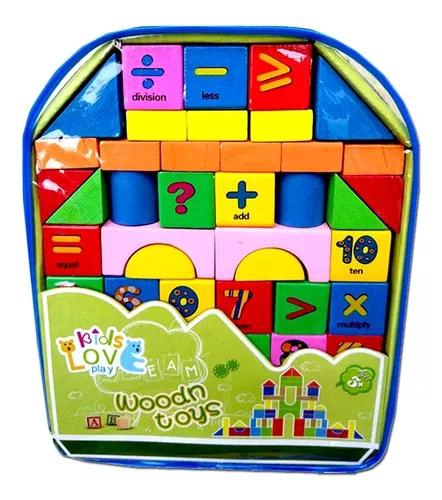 BLOQUES DE MADERA CONSTRUCCION COLORES CON MOCHILA - 1