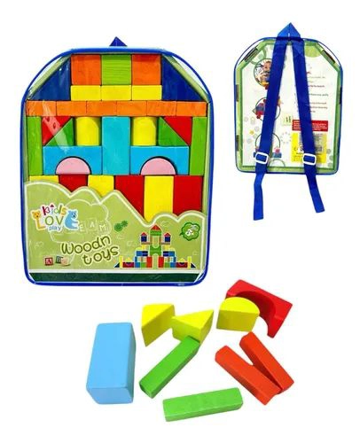 BLOQUES DE MADERA CONSTRUCCION COLORES CON MOCHILA - 2