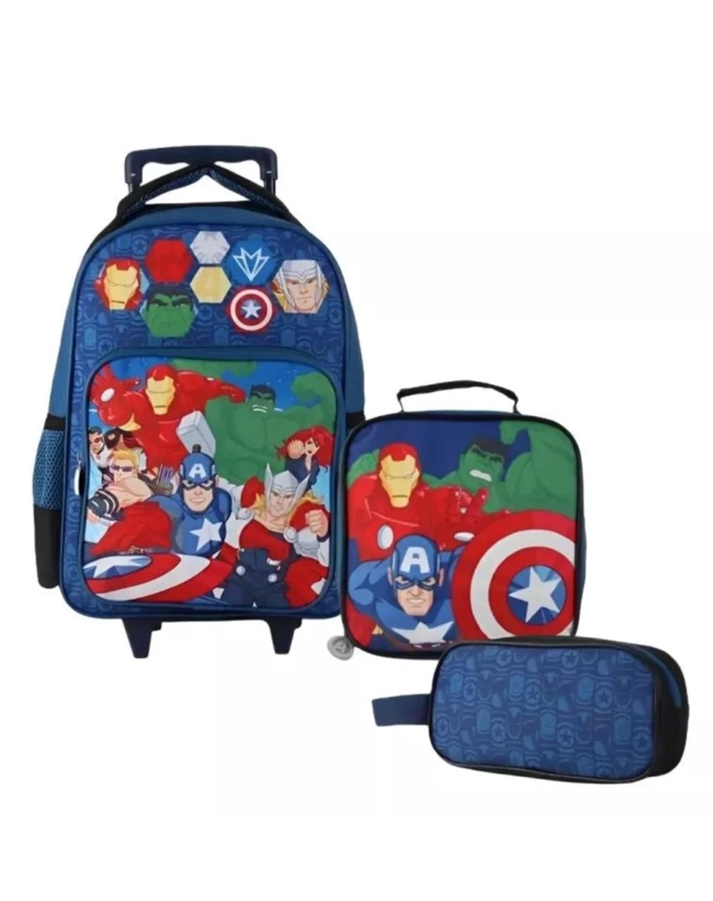 MOCHILA INFANTIL CON RUEDA +LONCHERA+ESTUCHE NIÑOS AVENGER - 1