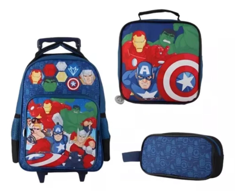 MOCHILA INFANTIL CON RUEDA +LONCHERA+ESTUCHE NIÑOS AVENGER - 2