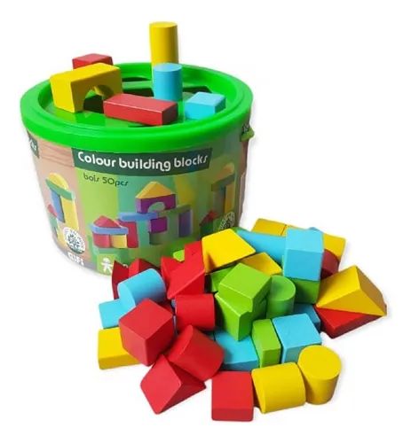 JUEGO BLOQUES DE CONSTRUCCION MADERA CON BALDE 50 PZS - 1