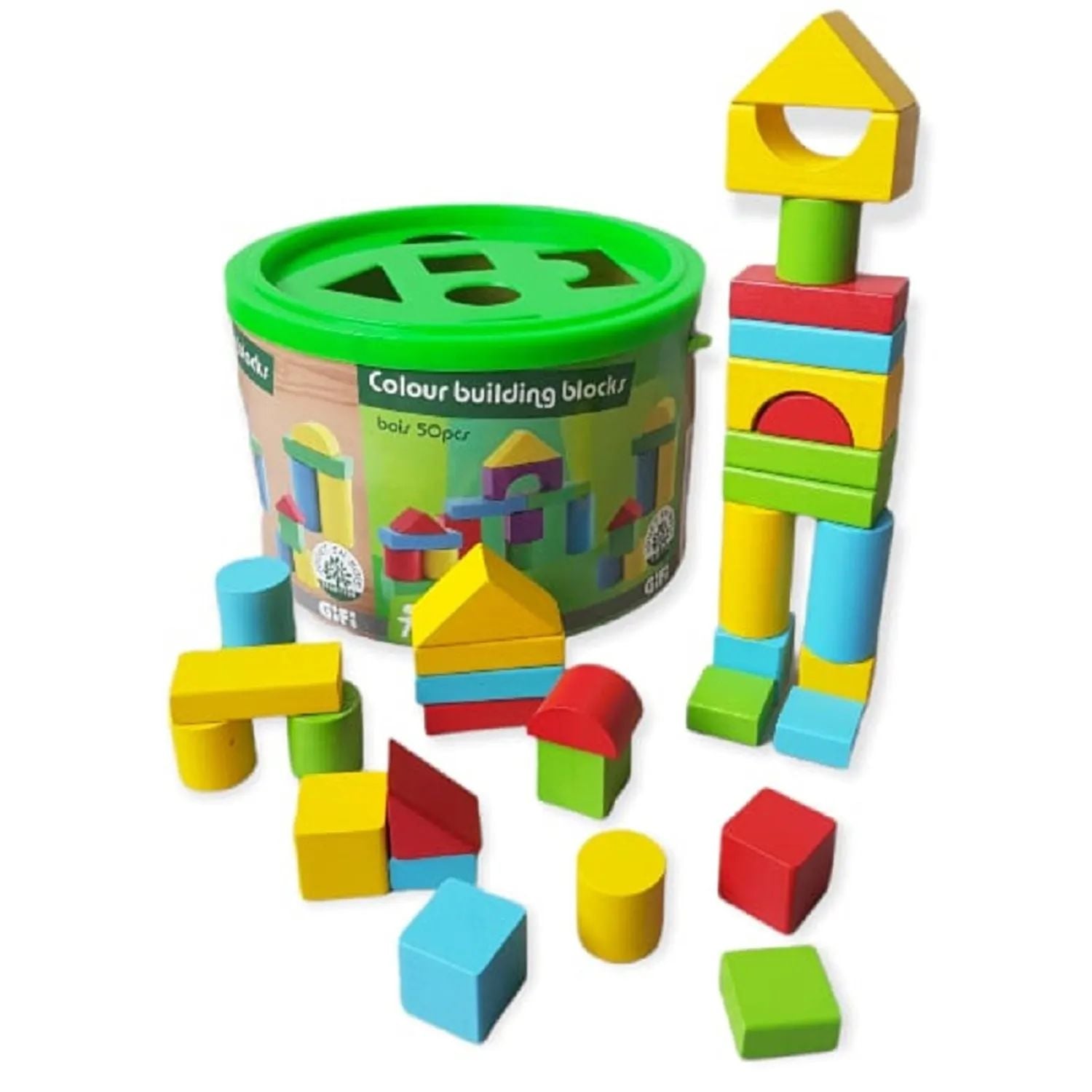 JUEGO BLOQUES DE CONSTRUCCION MADERA CON BALDE 50 PZS - 2
