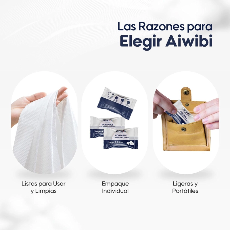 TOALLAS COMPRIMIDA DESECHABLES PORTATIL FIBRA NATURAL AIWIBI - 7