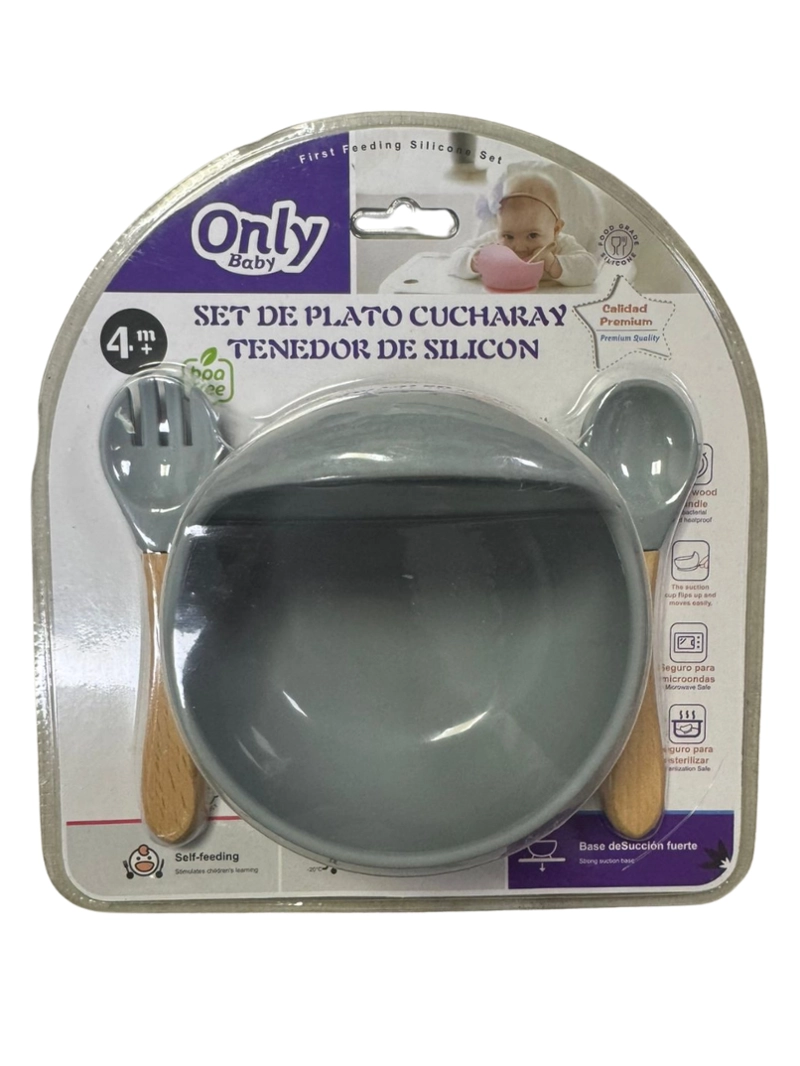 SET BOWL CON CUBIERTO- CUCHARA SILICONA -MADERA NIÑOS ROSA OSCURO - 2