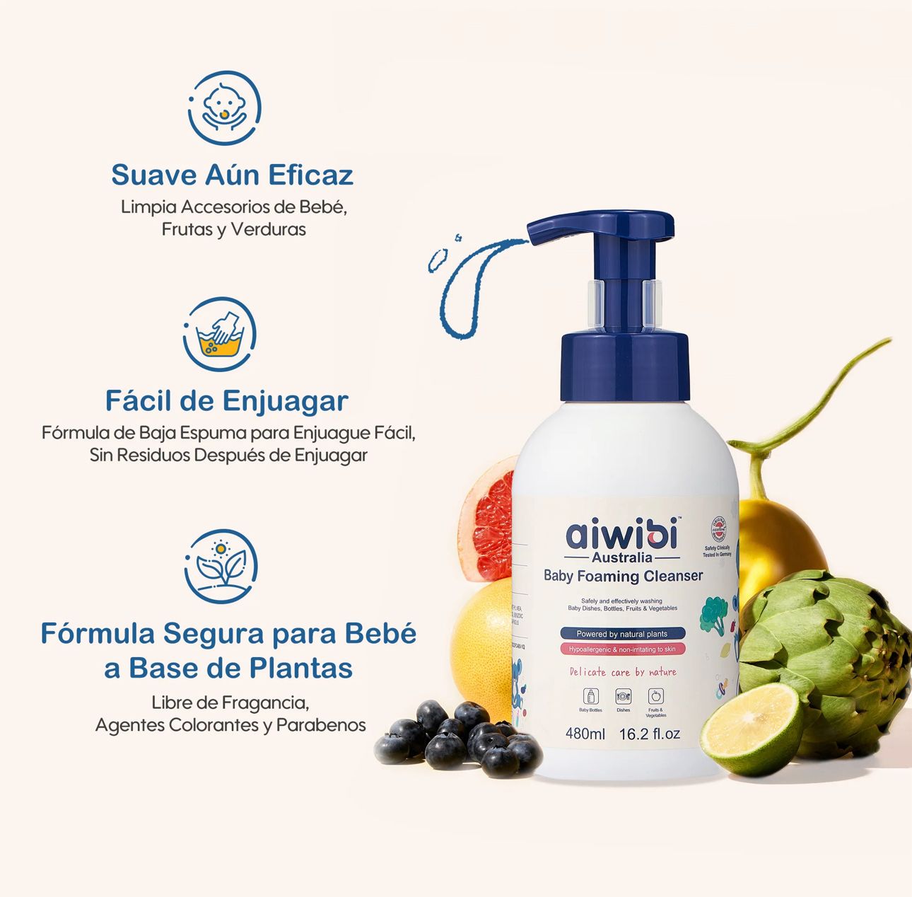 LIMPIADOR MAMADERAS, FRUTAS Y VERDURAS AIWIBI 480 ML - 2