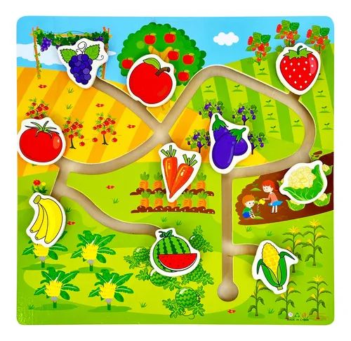 JUGUETE ENCAJE SENSORIAL MADERA SECUENCIA LOGICA COGNITIVA M3 FRUTAS Y VERDURAS - 1