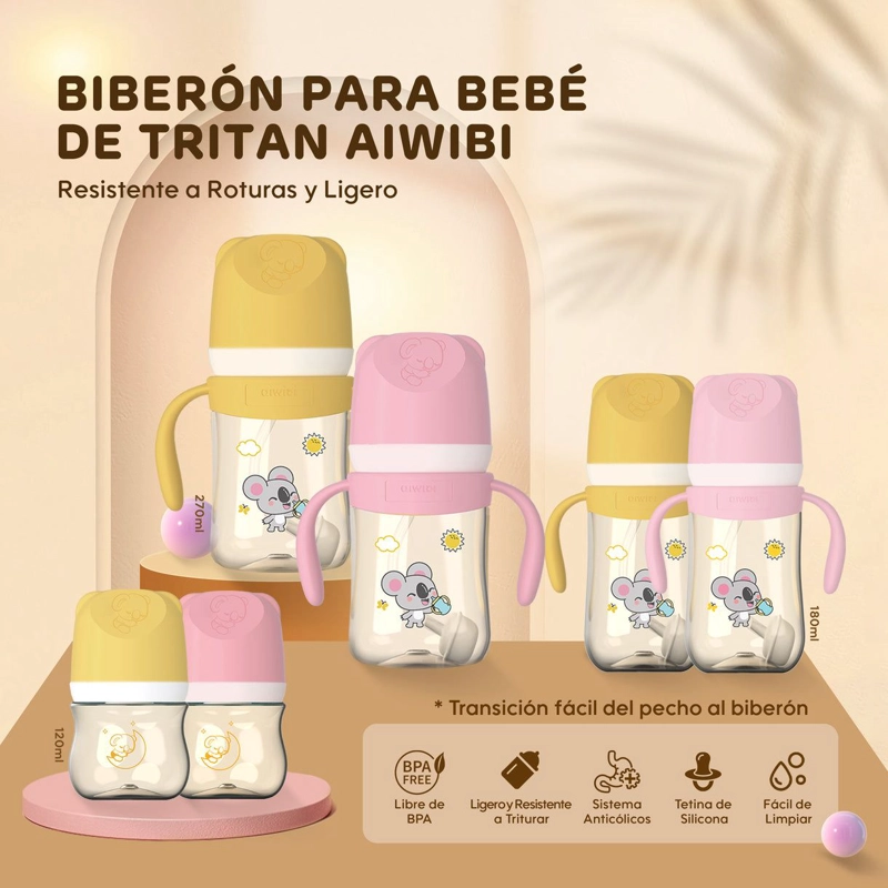 MAMADERA BIBERON ANTICOLICOS AIWIBI 120ML TRITAN AMARILLA - 4