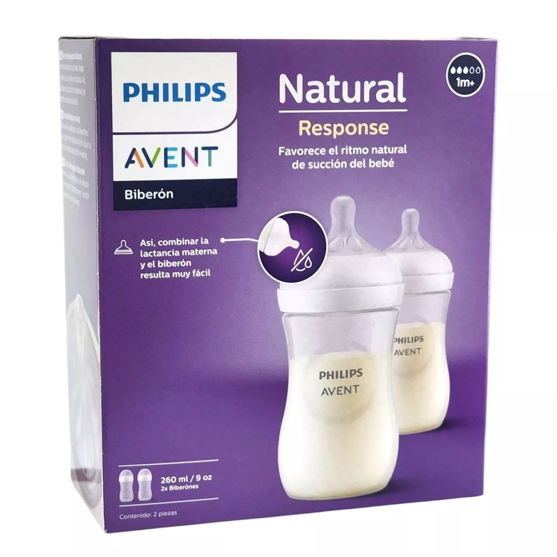PACK 2 MAMADERA AVENT NATURAL RESPONSE 1M+ 260ML TRASLUCIDO - 2