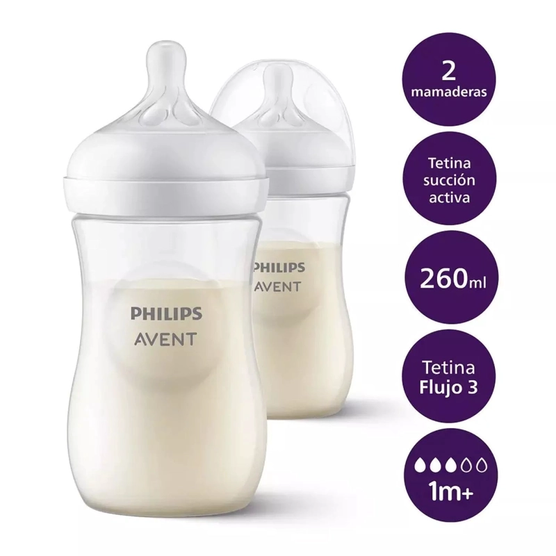 PACK 2 MAMADERA AVENT NATURAL RESPONSE 1M+ 260ML TRASLUCIDO - 3