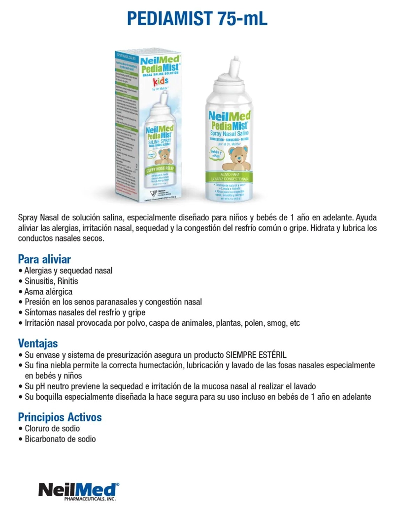 LAVADOR NASAL SOLUCION SALINA NIÑOS NEILMED PEDIAMIST - 2