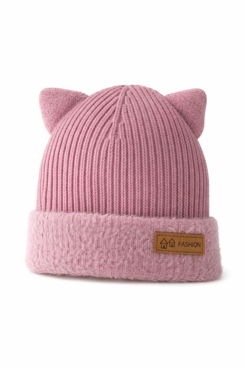 GORRO DE LANA INVIERNO PARA NIÑOS CON OREJAS GATICO ROSA - 2