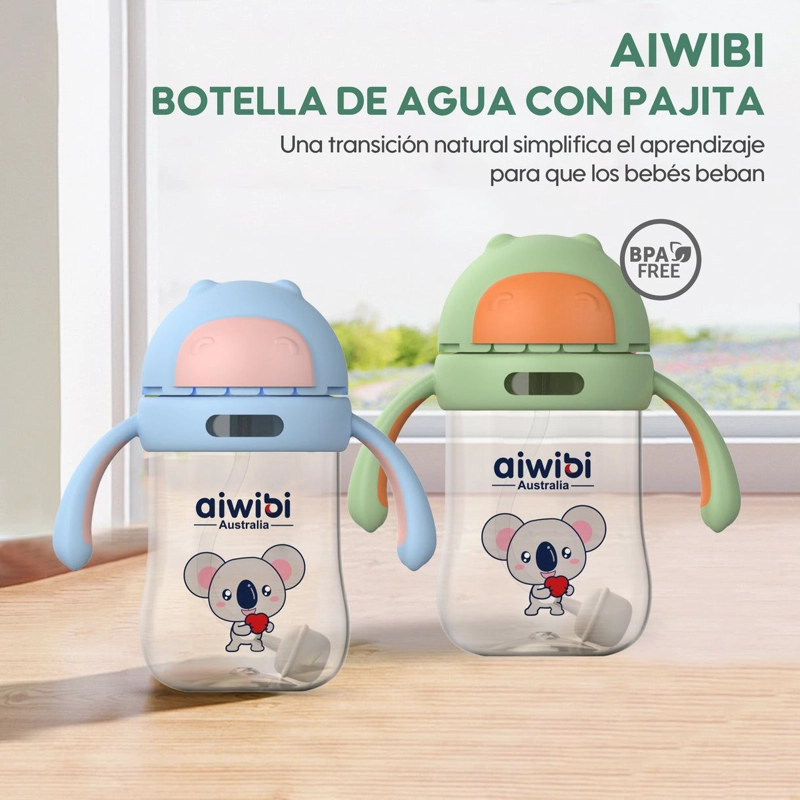 BOTELLA VASO DE AGUA CON BOMBILLA BEBE S AIWIBI 300ML VERDE - 2