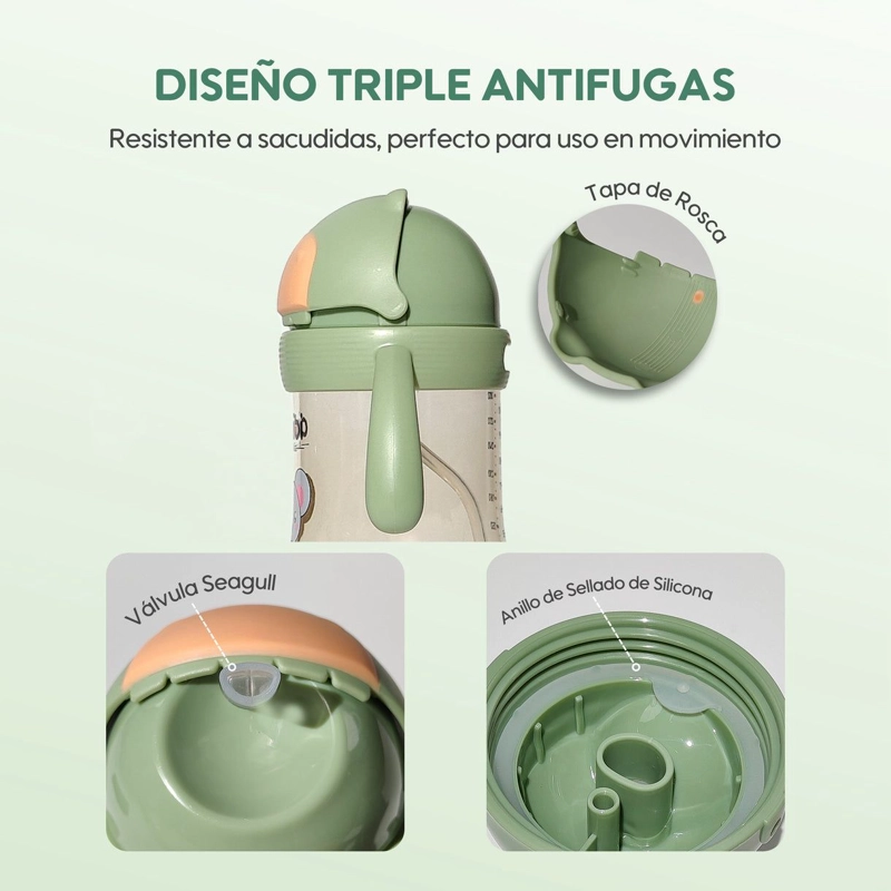 BOTELLA VASO DE AGUA CON BOMBILLA BEBE S AIWIBI 300ML VERDE - 3