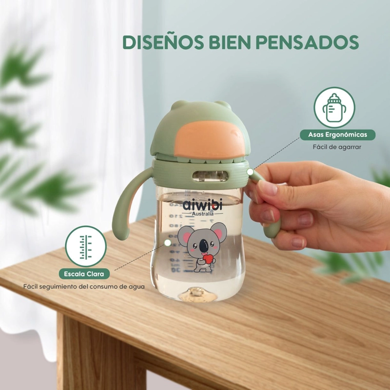 BOTELLA VASO DE AGUA CON BOMBILLA BEBE S AIWIBI 300ML VERDE - 4