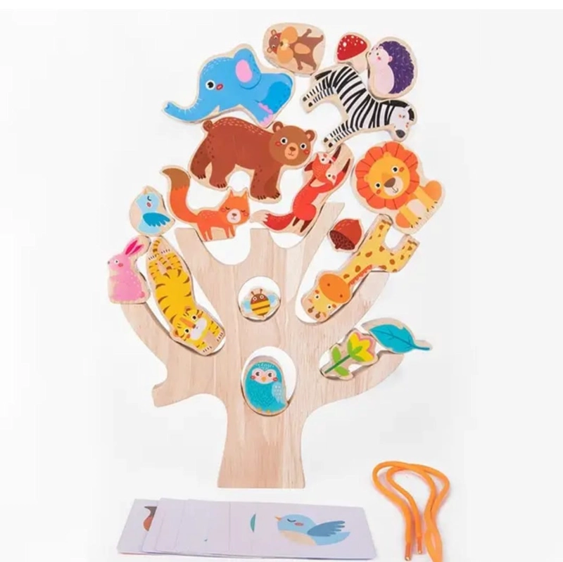 JUEGO DIDACTICO BALANCE MADERA -EQUILIBRIO ARBOL DE ANIMALES - 1