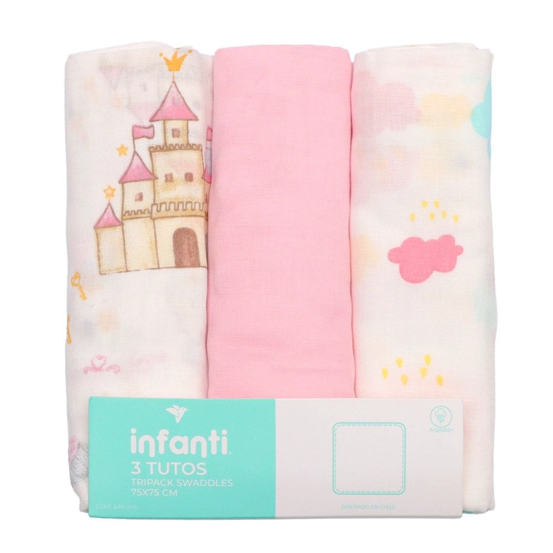 PACK 3 TUTOS INFANTI ALGODON MUSELINA 75X75CM CELESTE - 1