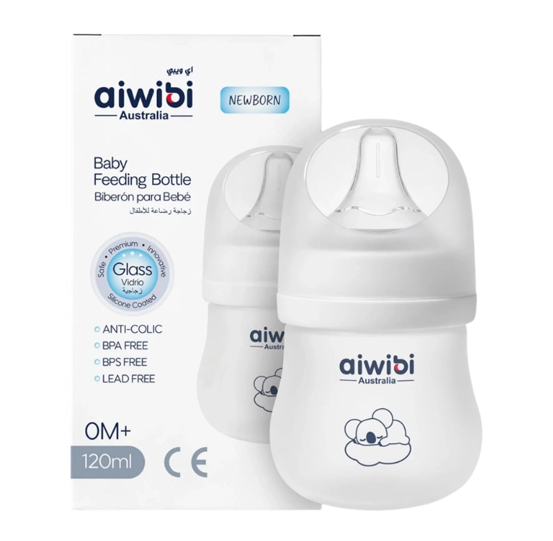 MAMADERA ANTICOLICO DE VIDRIO - SILICONA AIWIBI 120ML - 1