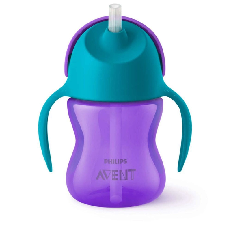 VASO CON BOMBILLA Y ASAS MORADO 200ML AVENT - 2