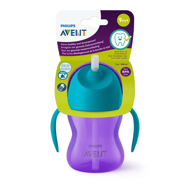 VASO CON BOMBILLA Y ASAS MORADO 200ML AVENT - 3