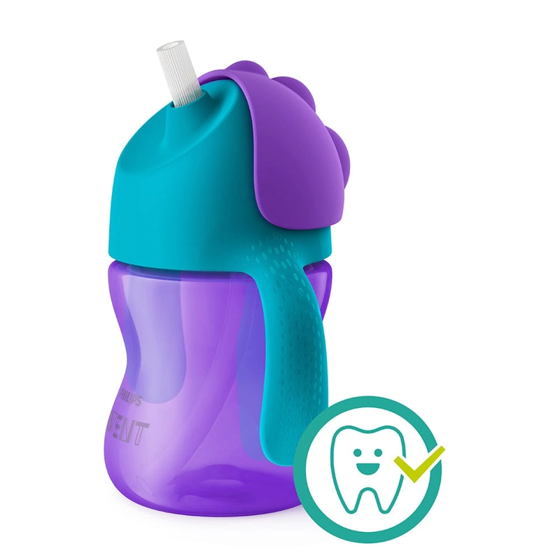 VASO CON BOMBILLA Y ASAS MORADO 200ML AVENT - 5