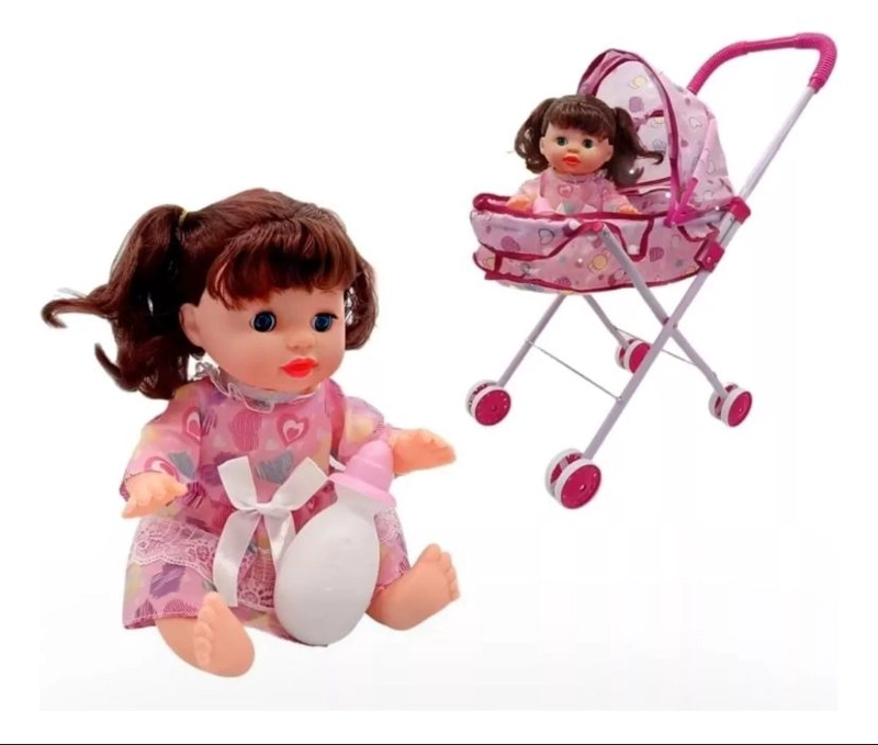 COCHE CUNA CON MUÑECA ROSADO - 1
