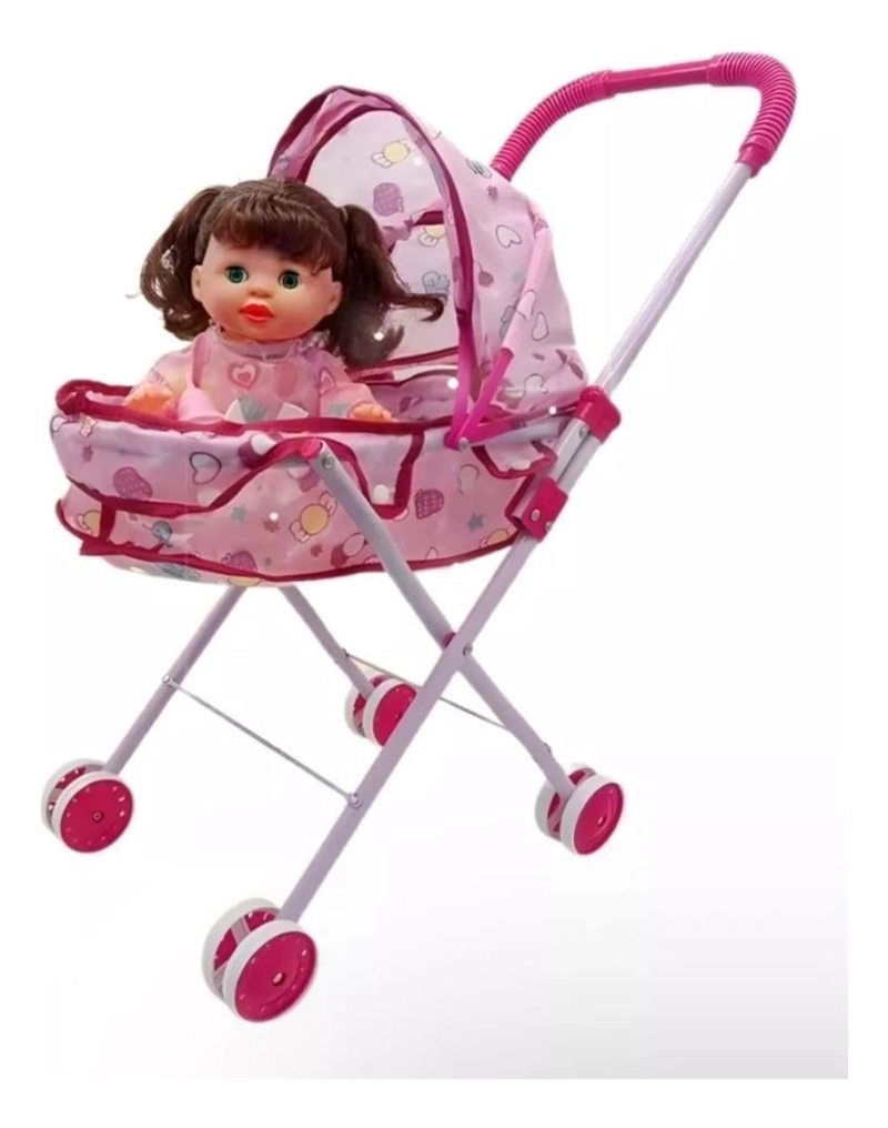 COCHE CUNA CON MUÑECA ROSADO - 2