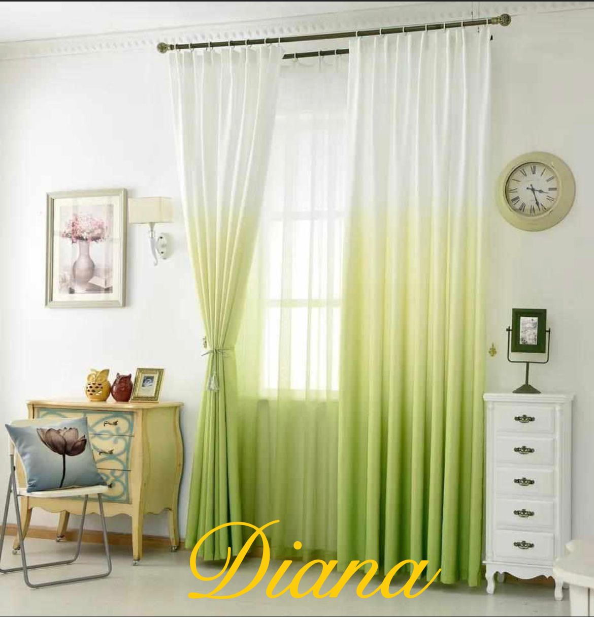 2 PANELES DE CORTINA VISILLO TRANSPARENTE DEGRADE VERDE - 1
