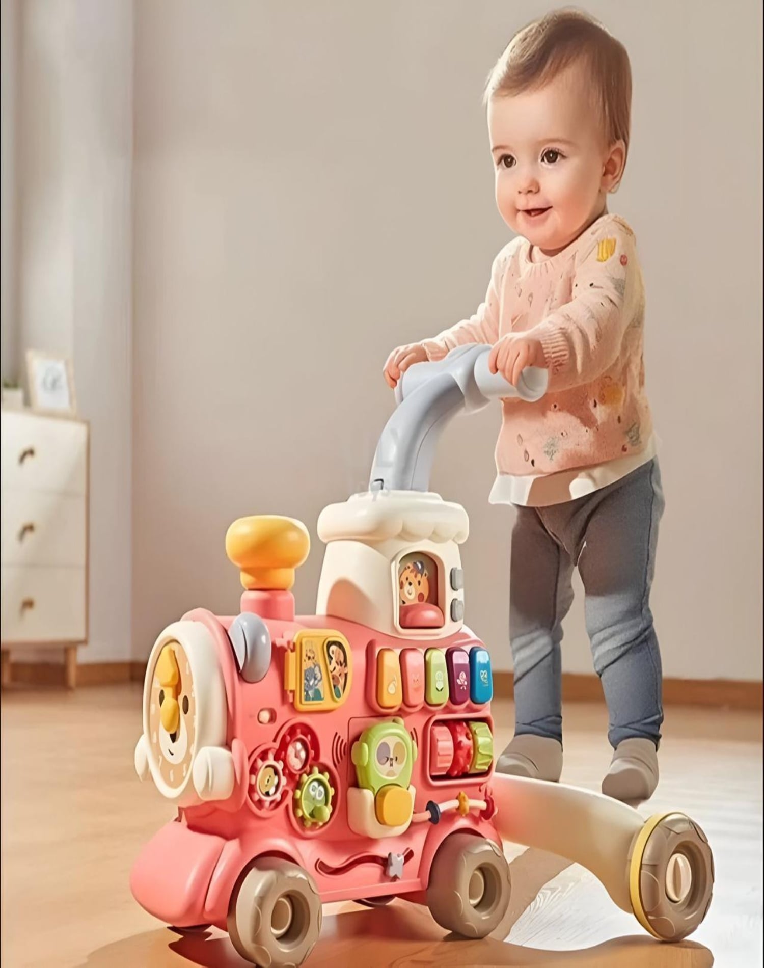 CAMINADORA TREN 3 EN 1 PARA BEBÉS ROSADA - 4