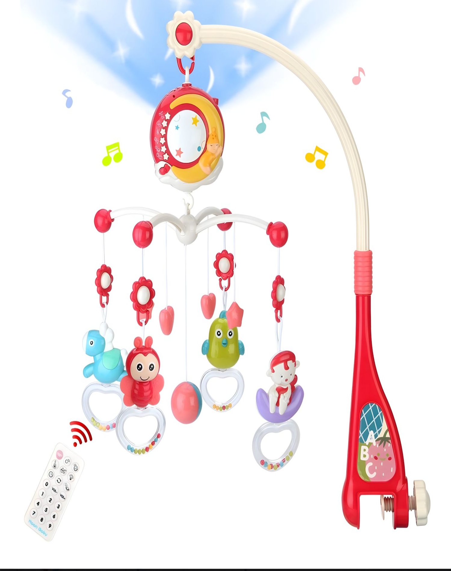 MOVIL MUSICAL ROJO CUNA BEBÉ CON CONTROL Y LUZ - 1